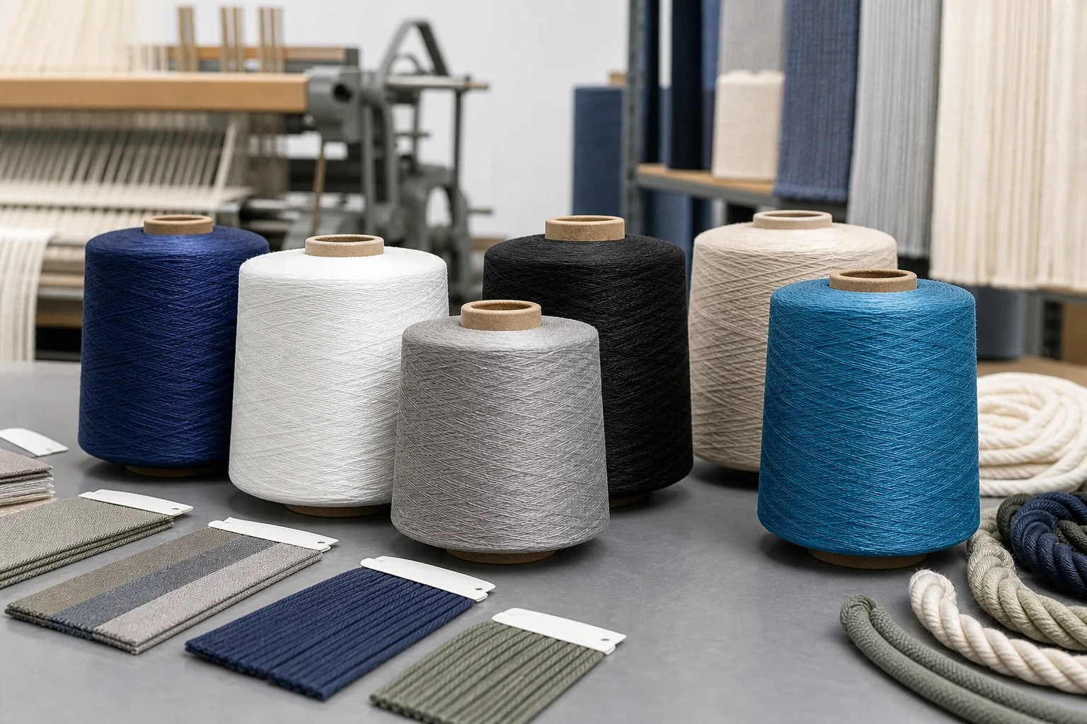 Các ống sợi polyester độ bền cao được chuẩn bị cho ứng dụng dệt may