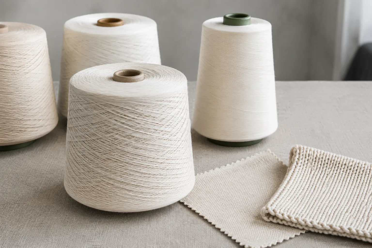 Các ống sợi polyester ring spun được chuẩn bị cho ứng dụng dệt thoi và dệt kim